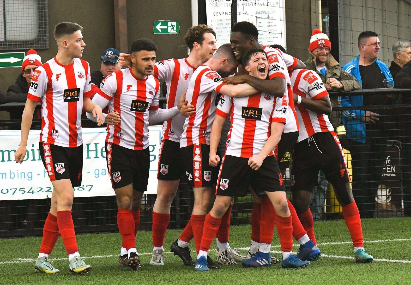 Danny Leonard celebrates Sheppey's second goal against Sevenoaks Picture: Marc Richards