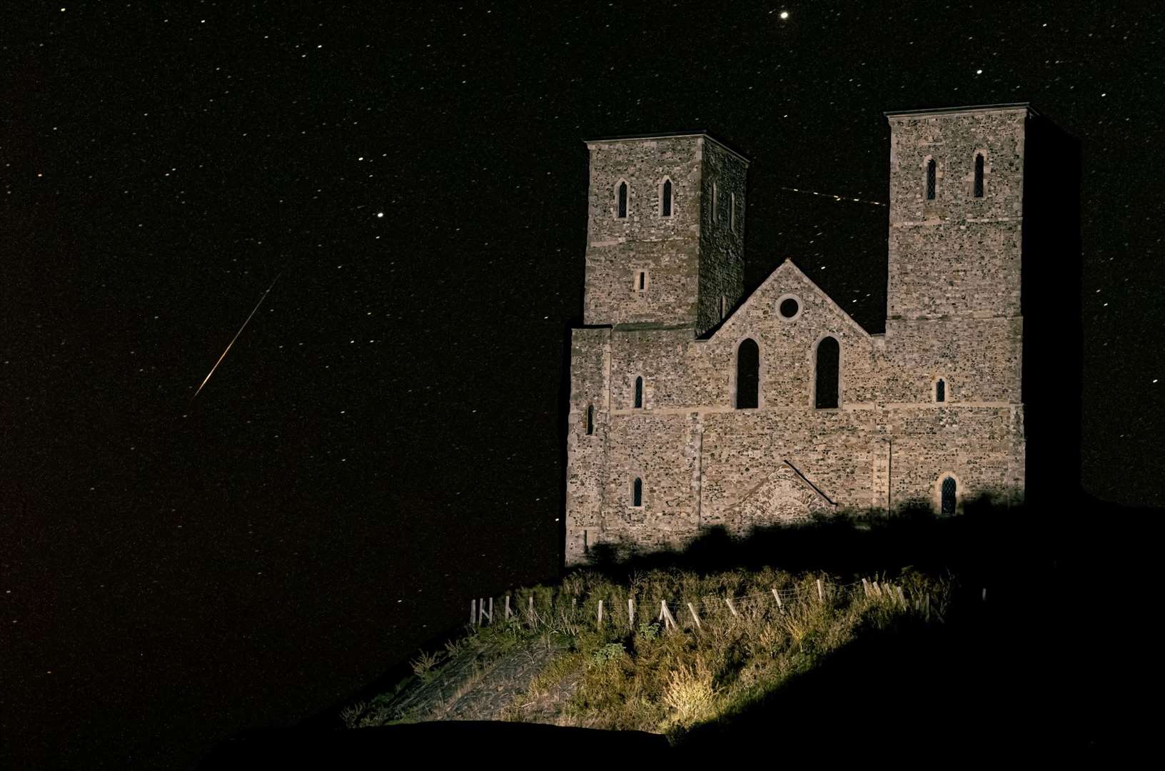 A meteor over Reculver Tower in Herne Bay. Picture: Adriano Cobo