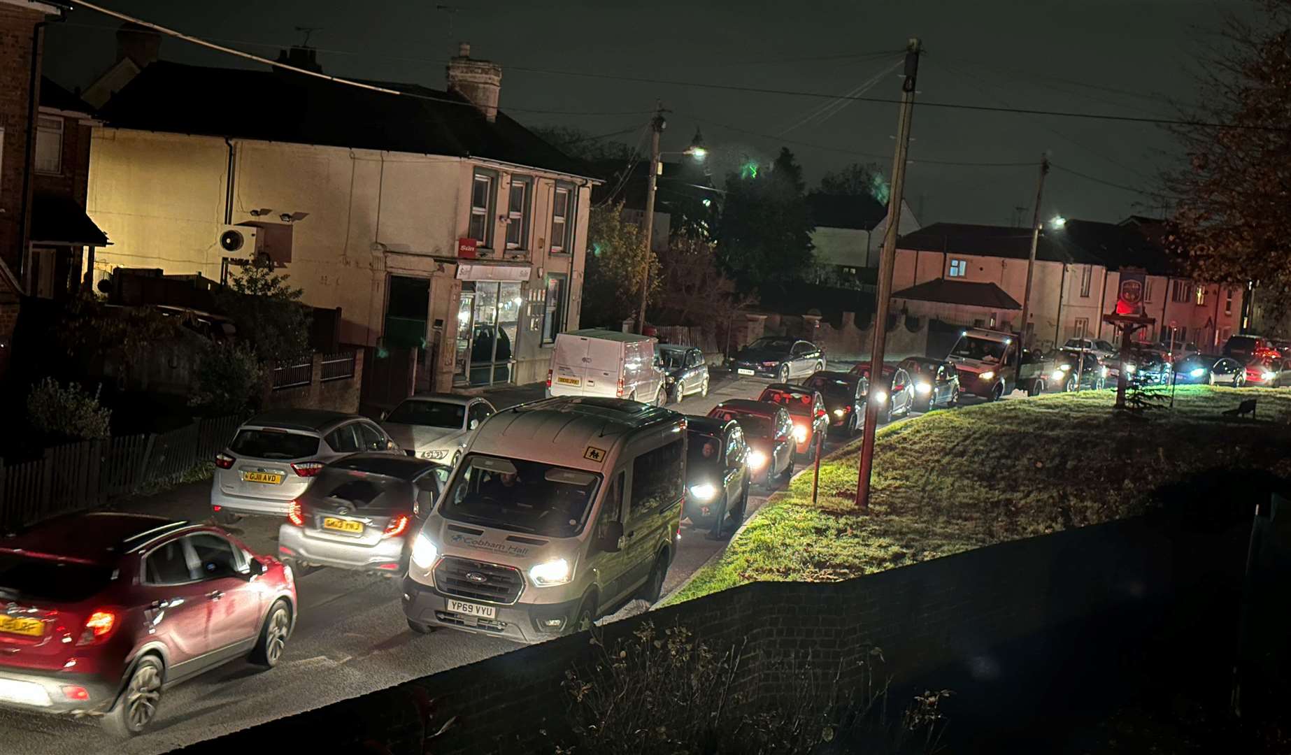 An image of a gridlocked Wouldham High Street before the new scheme was introduced