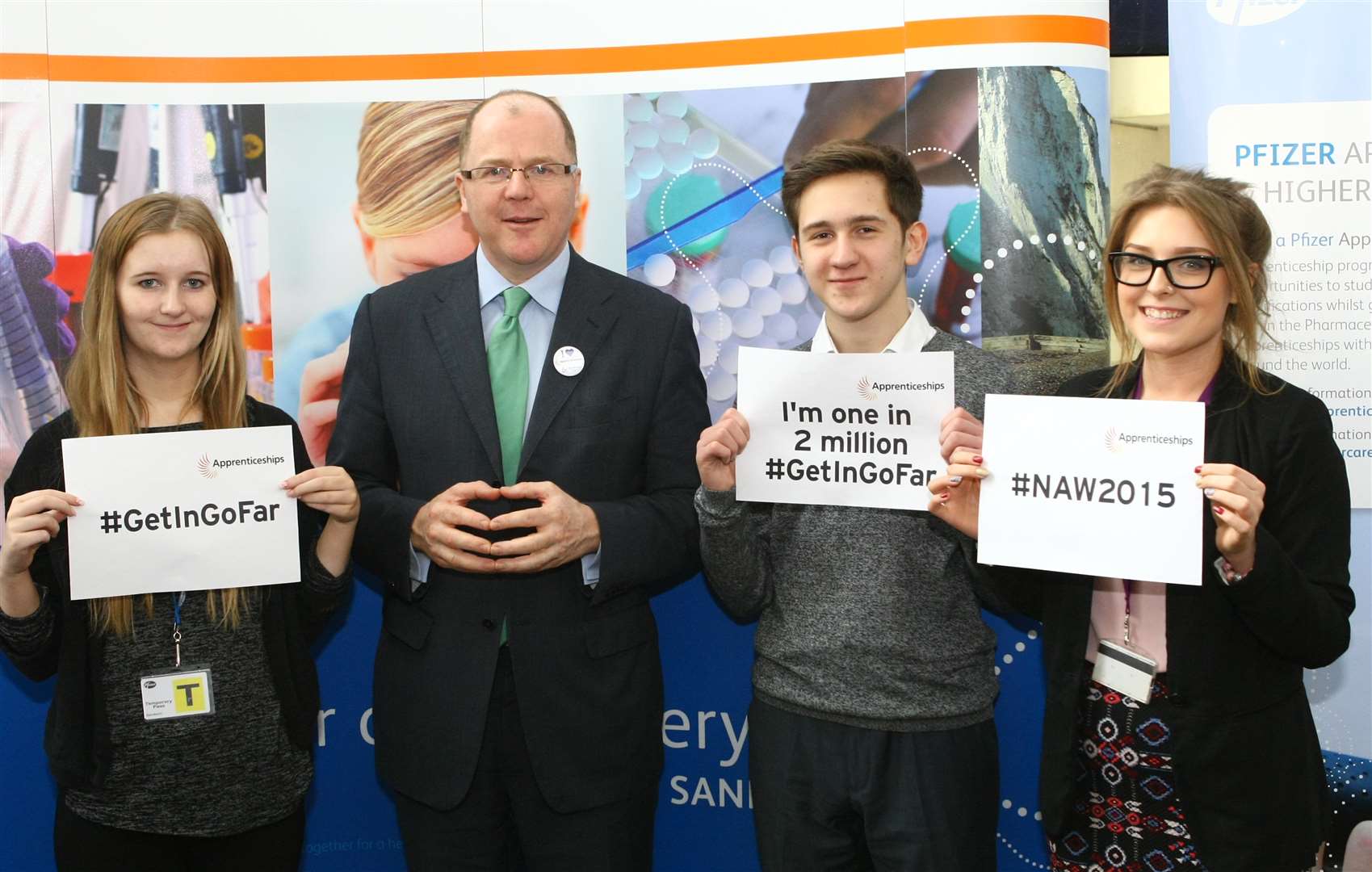 Minister for life sciences George Freeman with apprentices at Pfizer