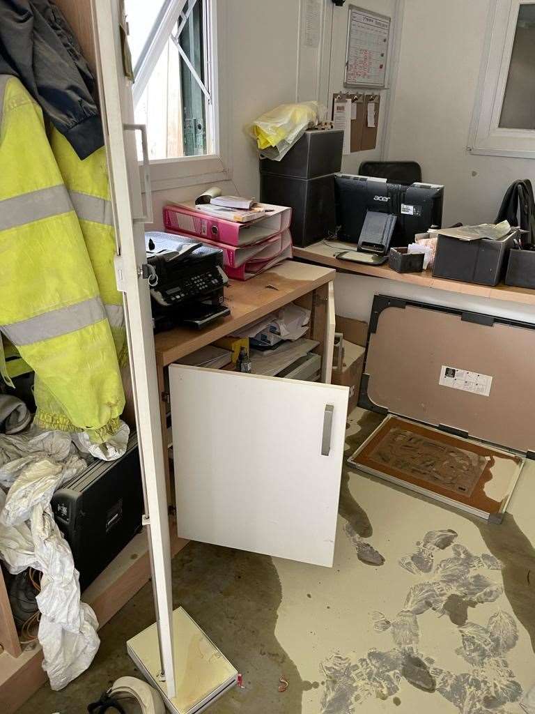 Ransacked office at timber yard