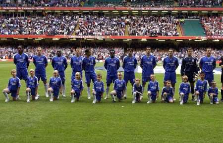 The children line up ahead of kick-off at the Millennium Stadium