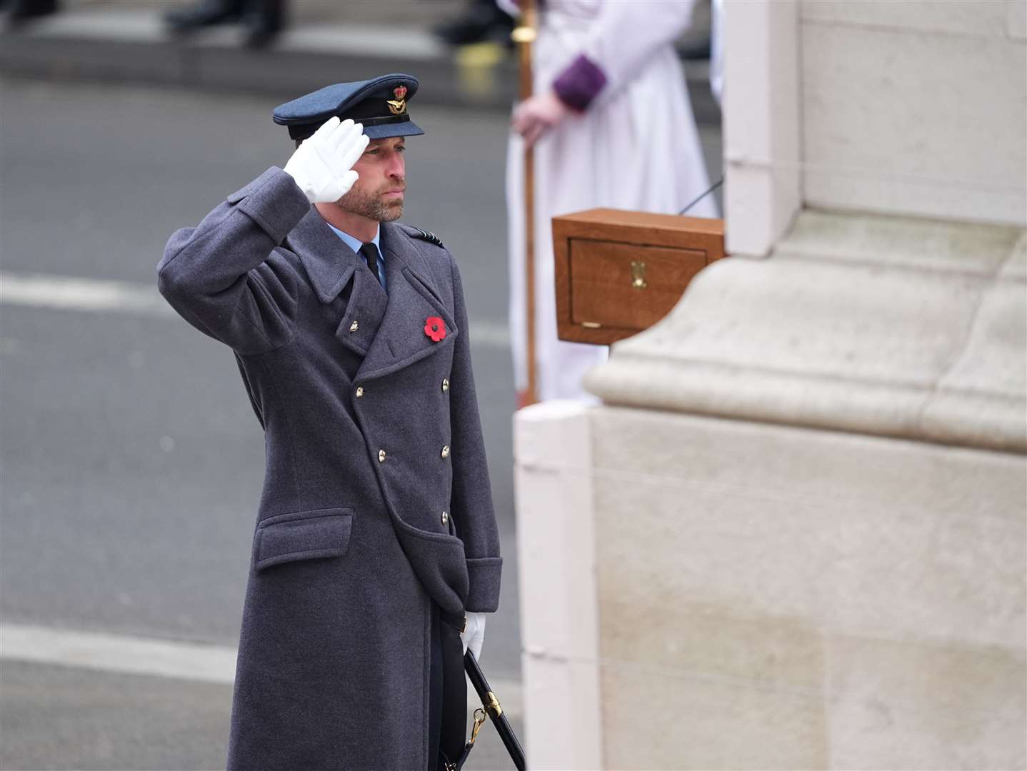 The Prince of Wales salutes during the Remembrance Sunday service (James Manning/PA)