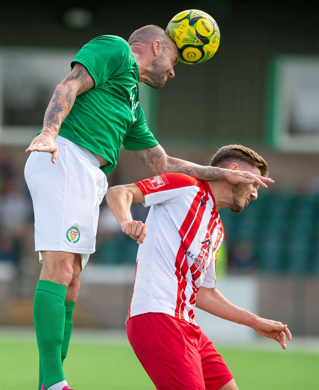 Ashford leap into action against Folkestone during last Saturday’s friendly Picture: Ian Scammell