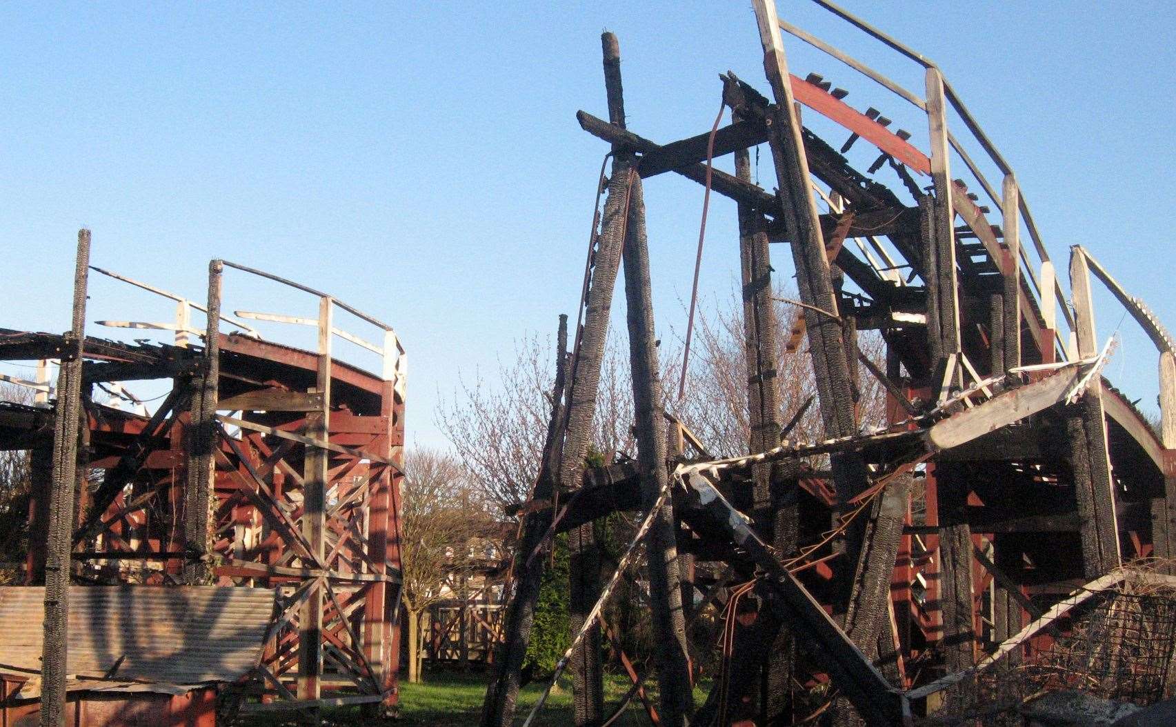 Part of the wrecked Scenic Railway the day after the fire. Picture: Sarah Vickery