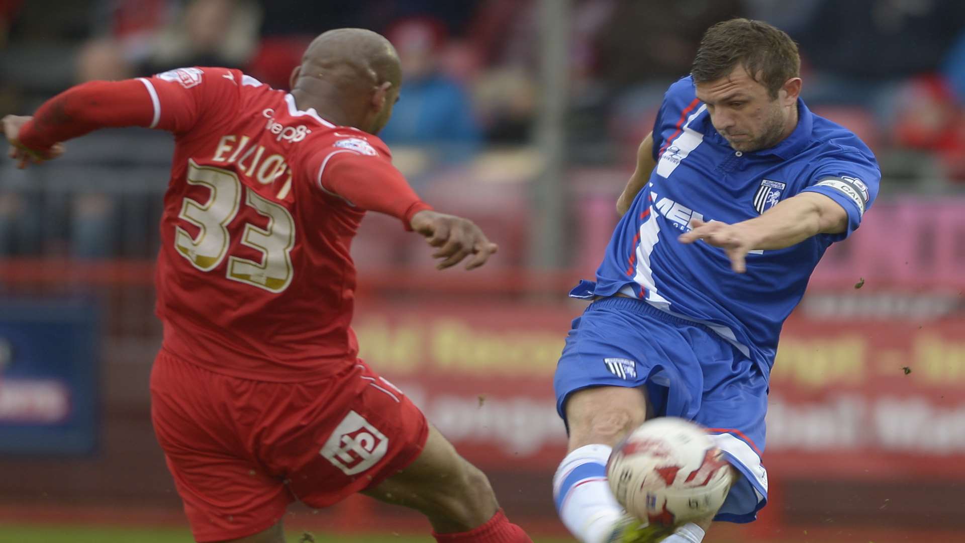 Gillingham skipper Doug Loft shows positive intent at Crawley Picture: Barry Goodwin