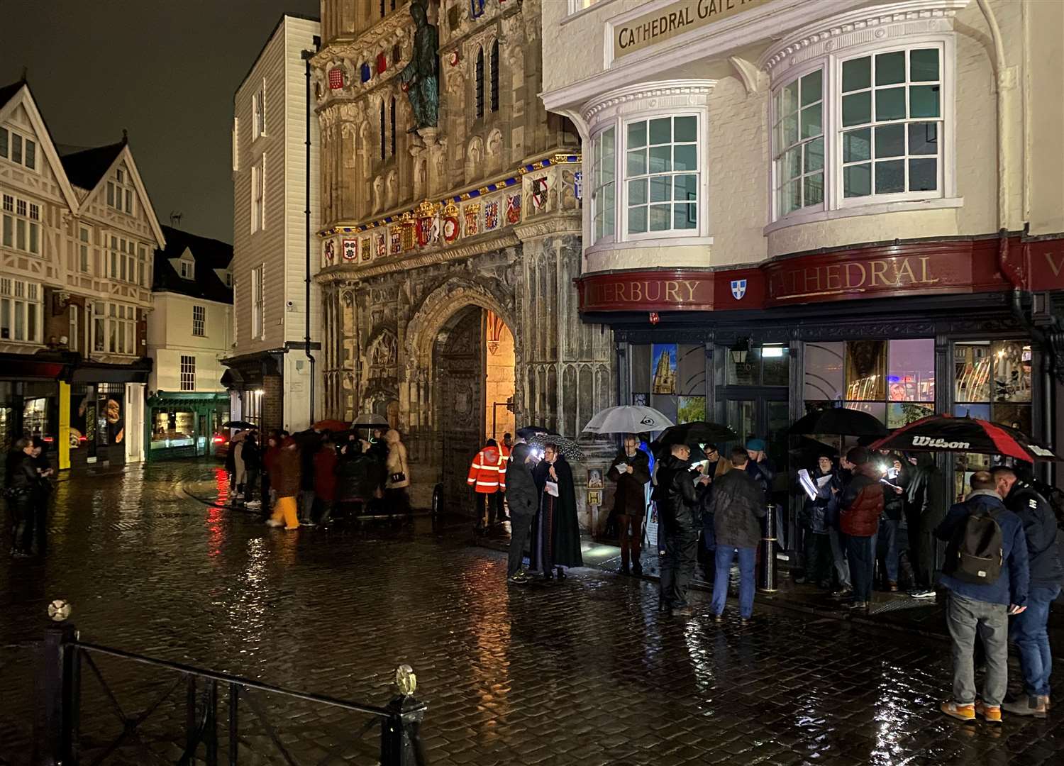 Protestors of the silent disco outside Canterbury Cathedral