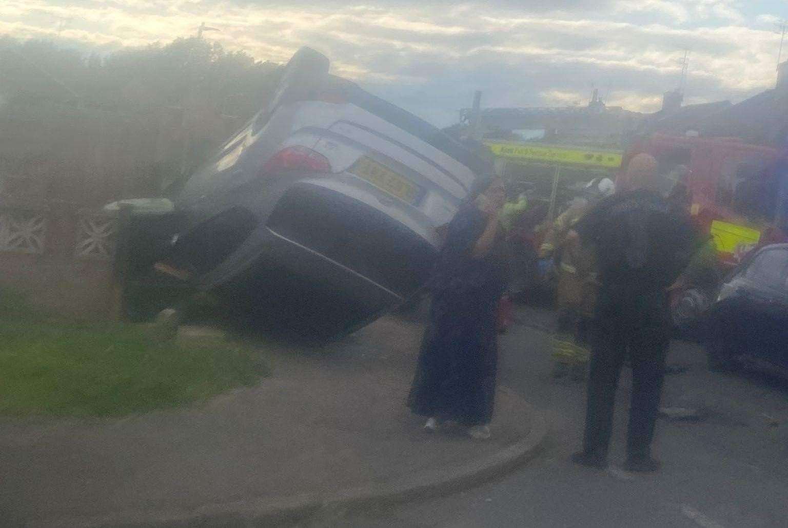 One car ended up on its roof after a crash in Whistler Road in Tonbridge