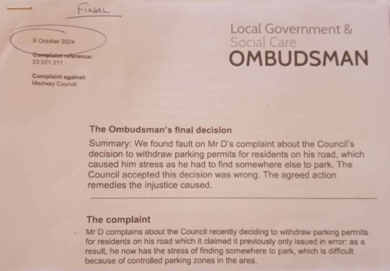 A final decision from the ombudsman was given on October 9