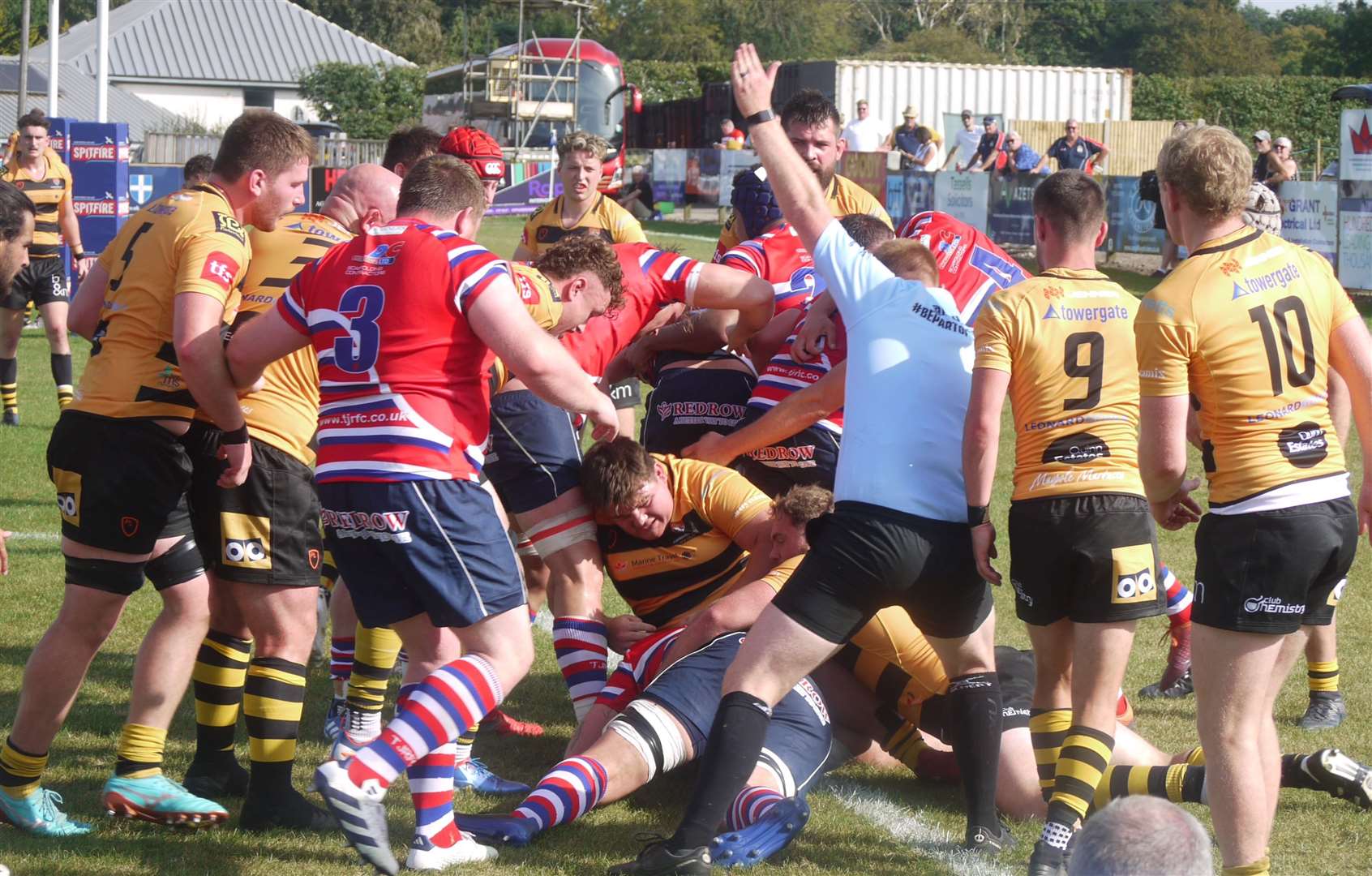 Tonbridge Juddians' Will Holling goes over but the day belonged to Canterbury. Picture: Adam Hookway