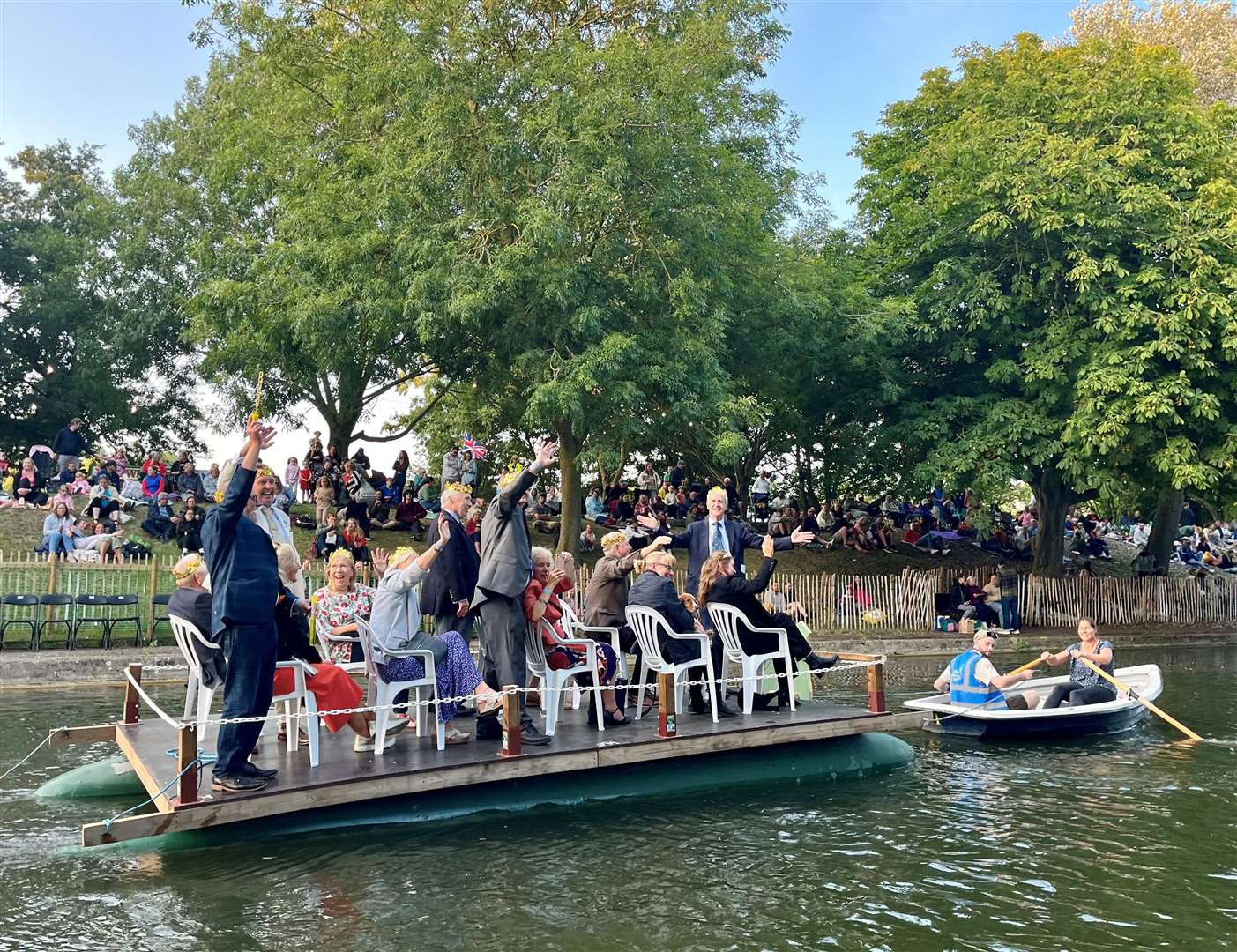 Folkestone and Hythe District Council leader, Cllr Jim Martin, and other dignitaries on their float for the Hythe Venetian Fete. Picture: FHDC