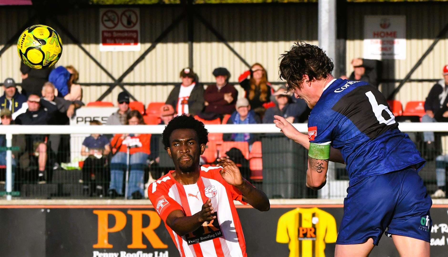 Margate captain Harry Hudson heads forward. Picture: Marc Richards