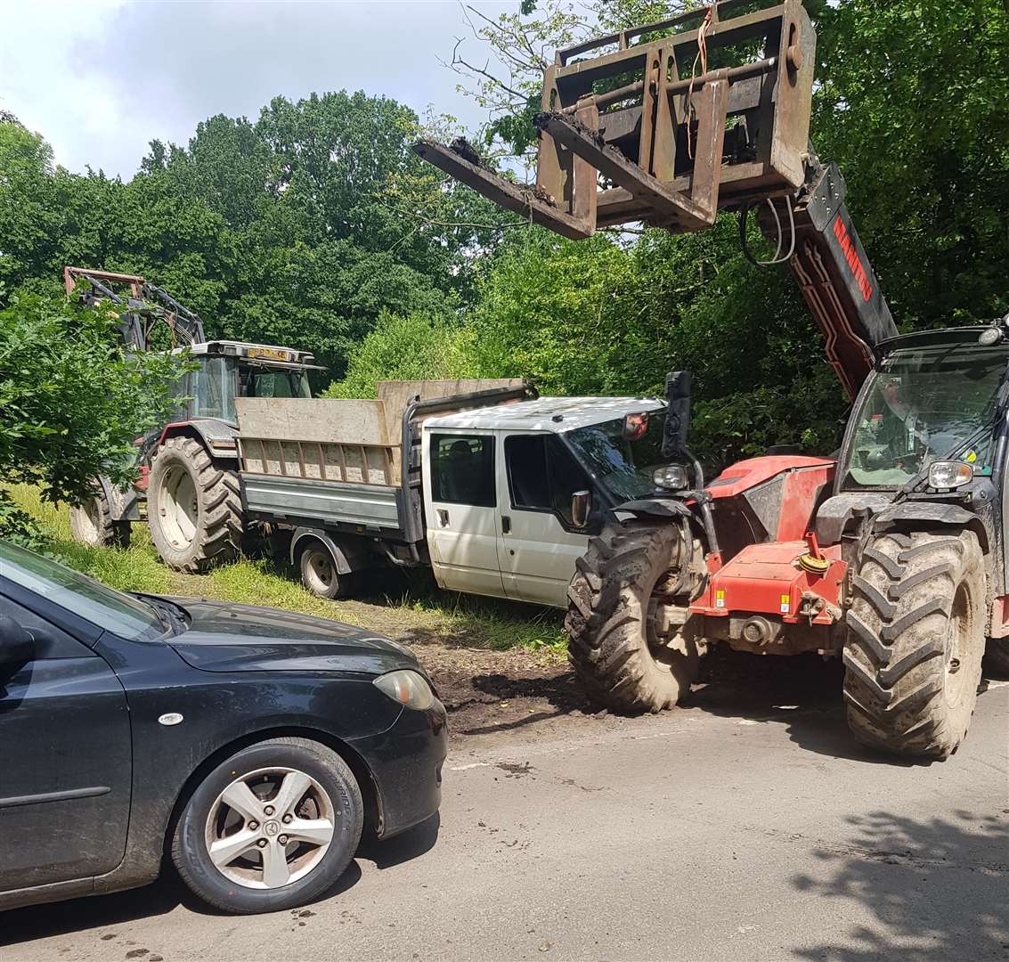 The fly-tippers' van blocked in at Harvel Farm. Picture supplied by Trevor Jones