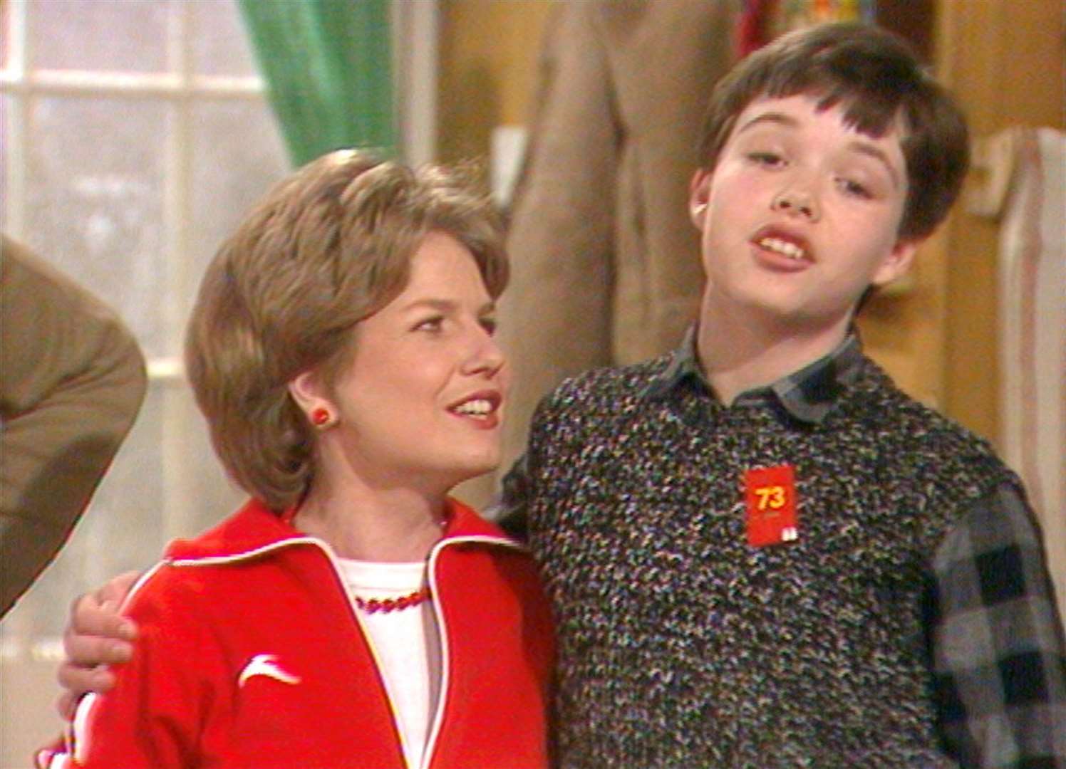 A young Sandi Toksvig, and an even younger Nic Ayling, introduce the Sandwich Quiz on Saturday morning children's show Number 73, made by TVS at Vinters Park studios, Maidstone.