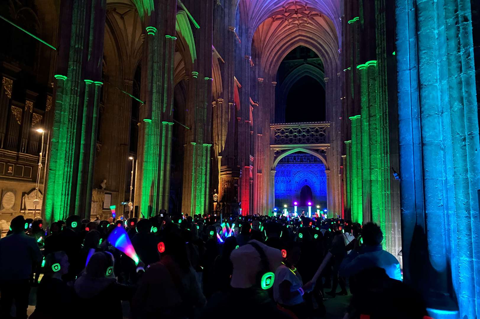 The crowd was lively at the Canterbury Cathedral silent disco in February