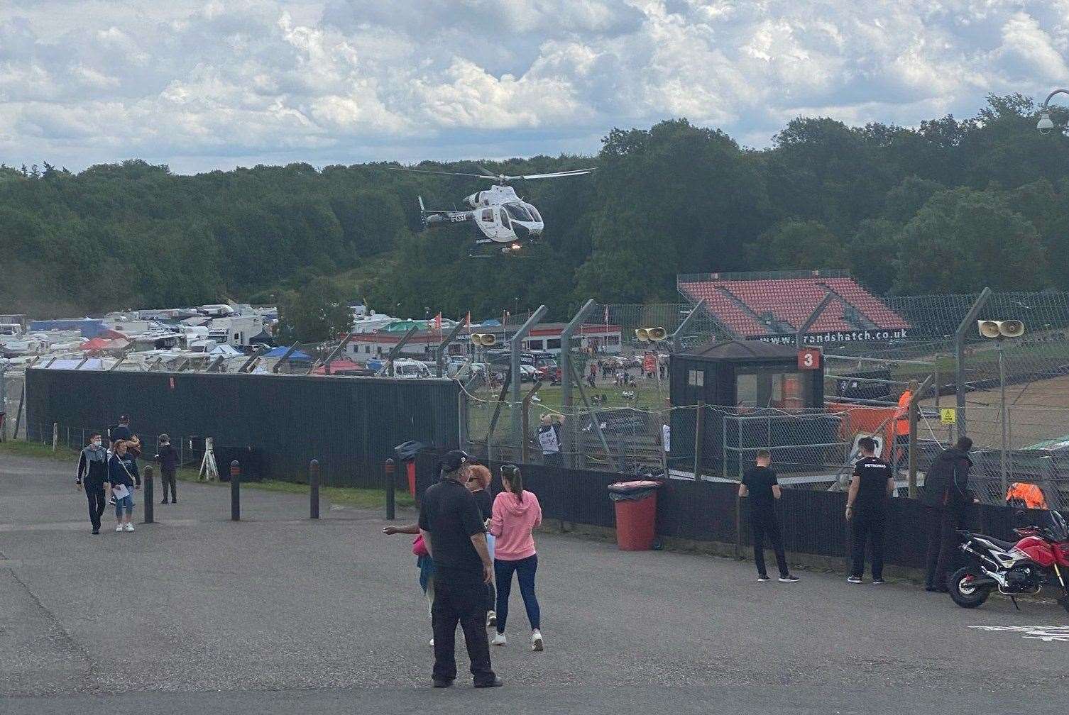 The air ambulance at the scene of the crash at Brands Hatch. Picture: @FlooringKimpton/Twitter