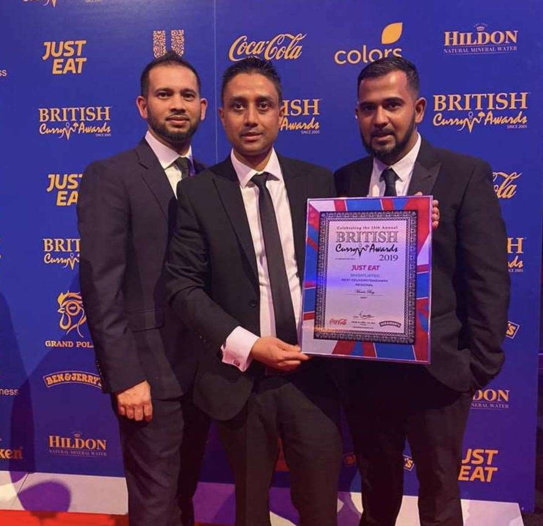 Masala Bay celebrating being shortlisted for best takeaway at the 2019 British Curry Awards