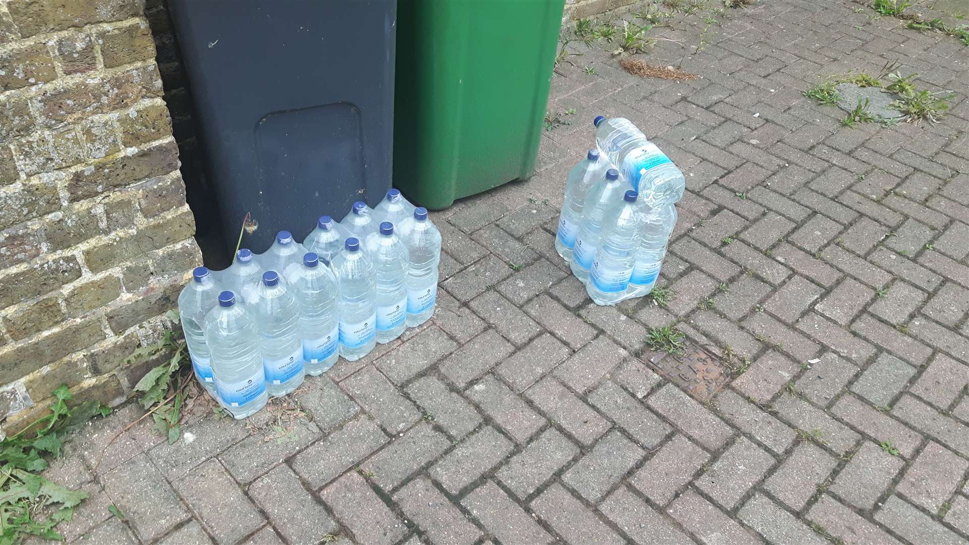 Bottled water left by South East Water for residents’ use