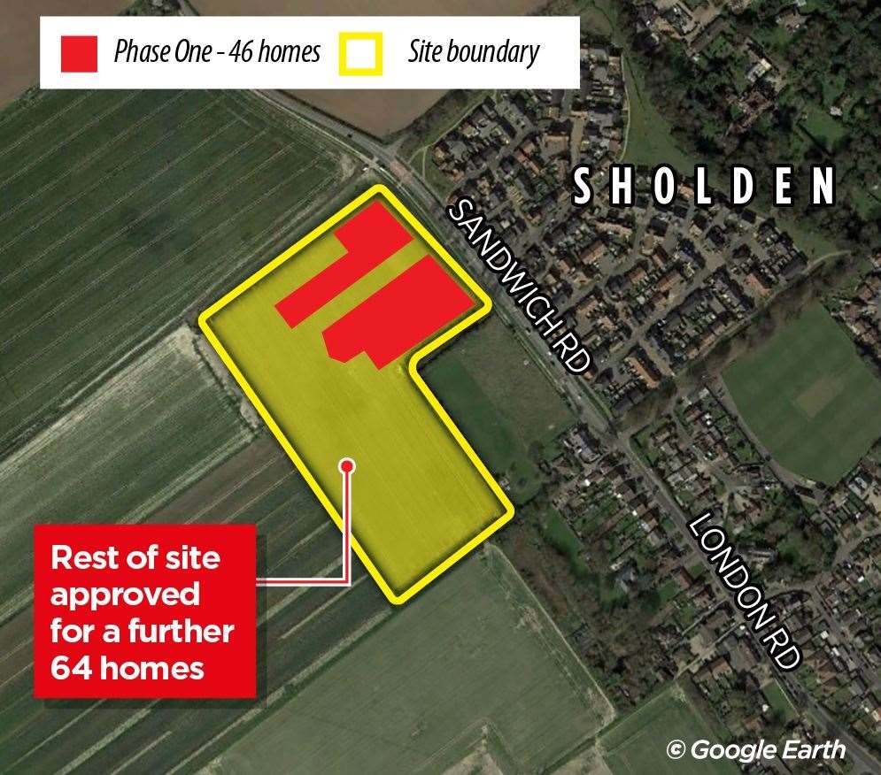 Reserved matters for the further 64 homes in Sholden near Deal were approved by Dover District Council