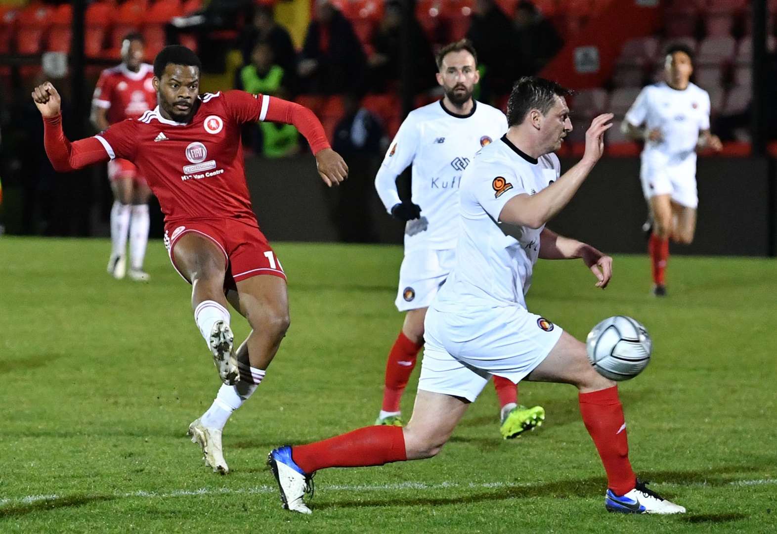 Dipo Akinyemi hits the post from distance for Welling against Ebbsfleet on Tuesday night. Picture: Keith Gillard