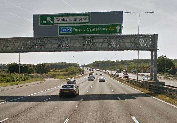 The BMW crashed and rolled over on the A2 at Shorne