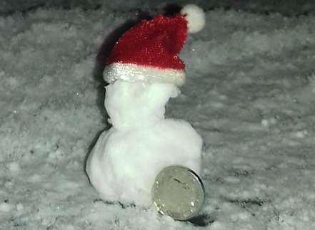 It might not have been the biggest snowfalls ever, but Frank Grimace and his children from Ashford managed (just) to make a snowman