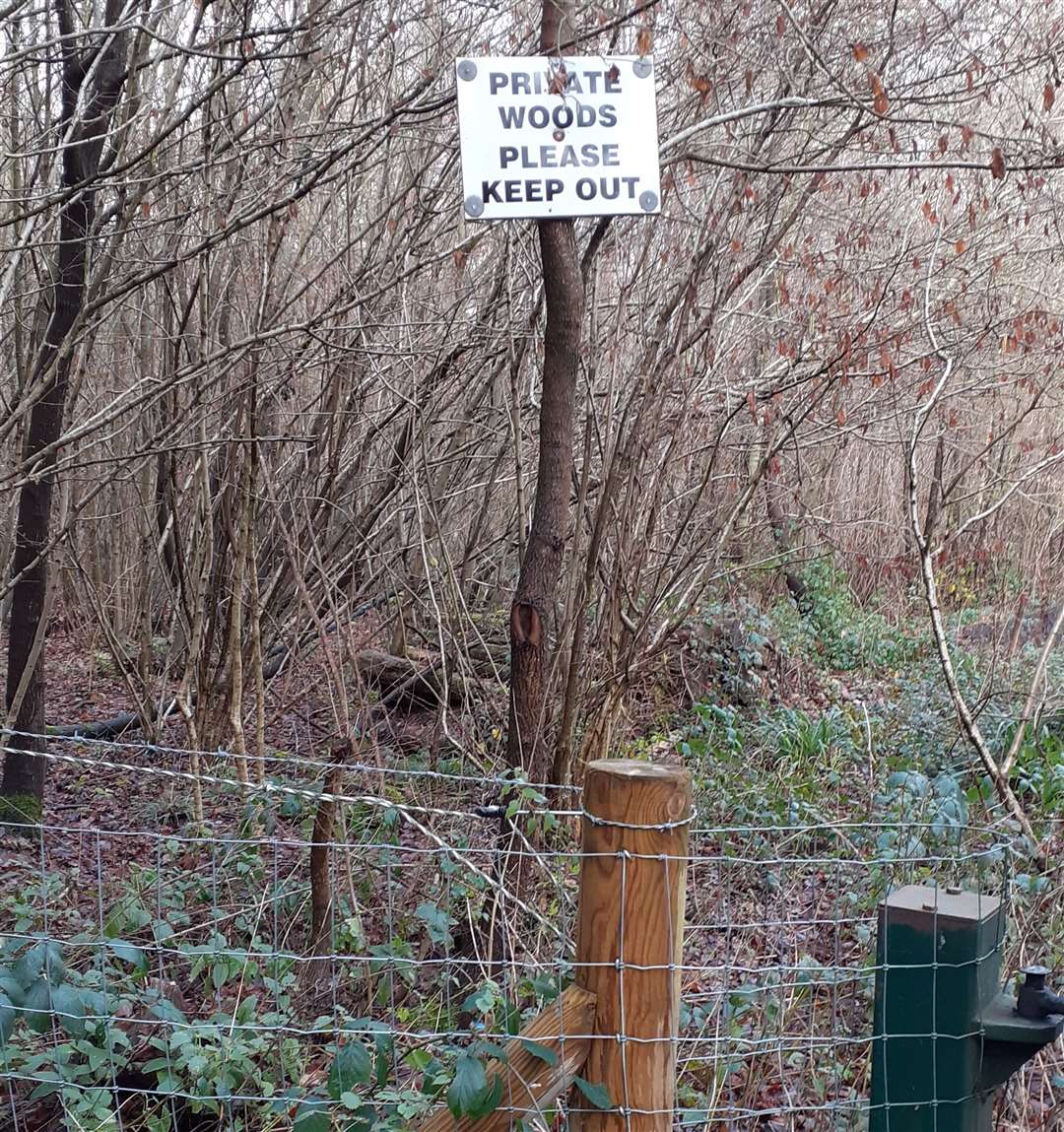 Barbed wire fencing in Oxenden Shaw wood in Adisham