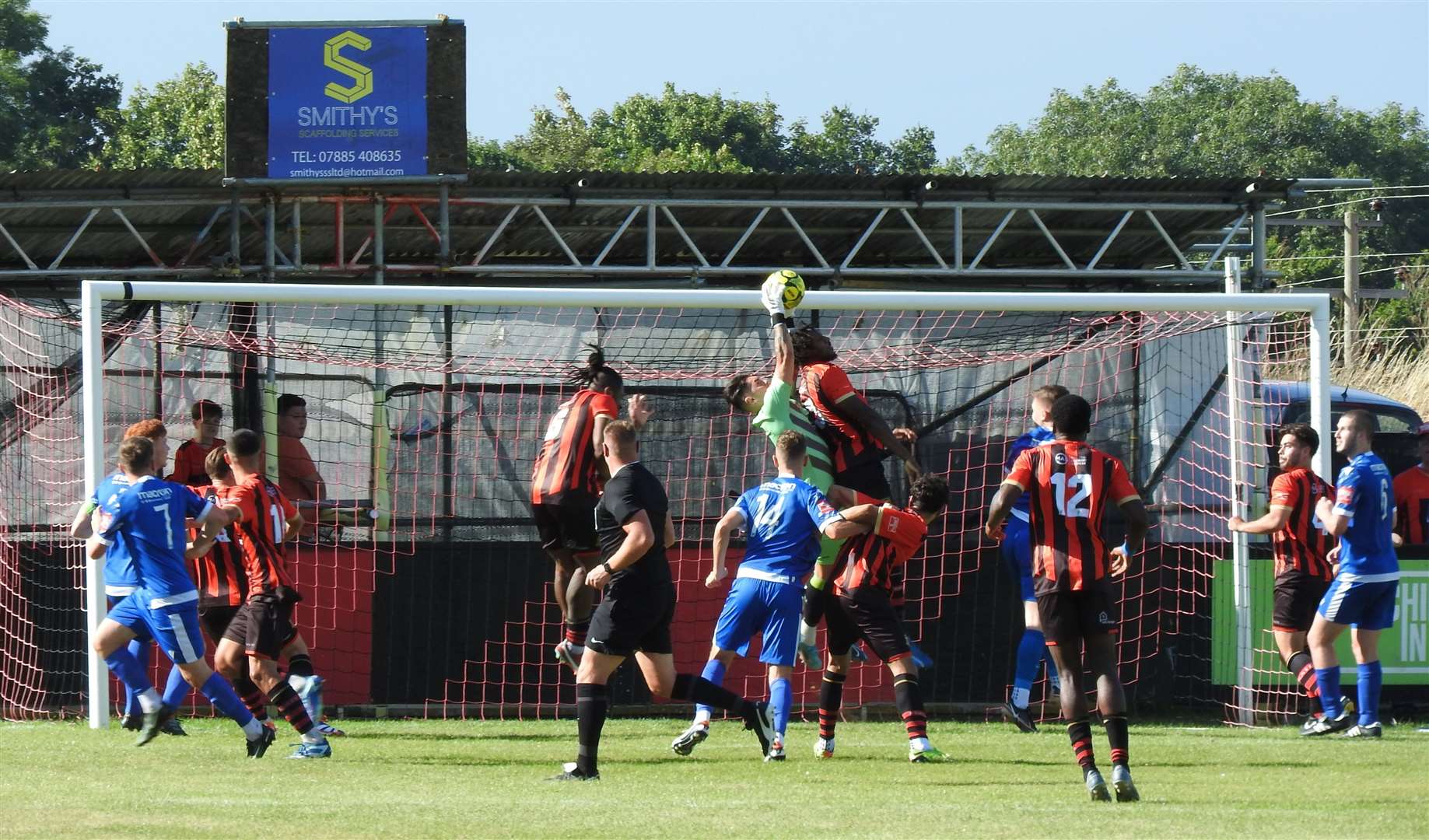 Sittingbourne goalkeeper Harley Earle claims a cross during the Brickies' 5-0 win over Broadbridge Heath in their Isthmian South East opener Picture: John Pitts