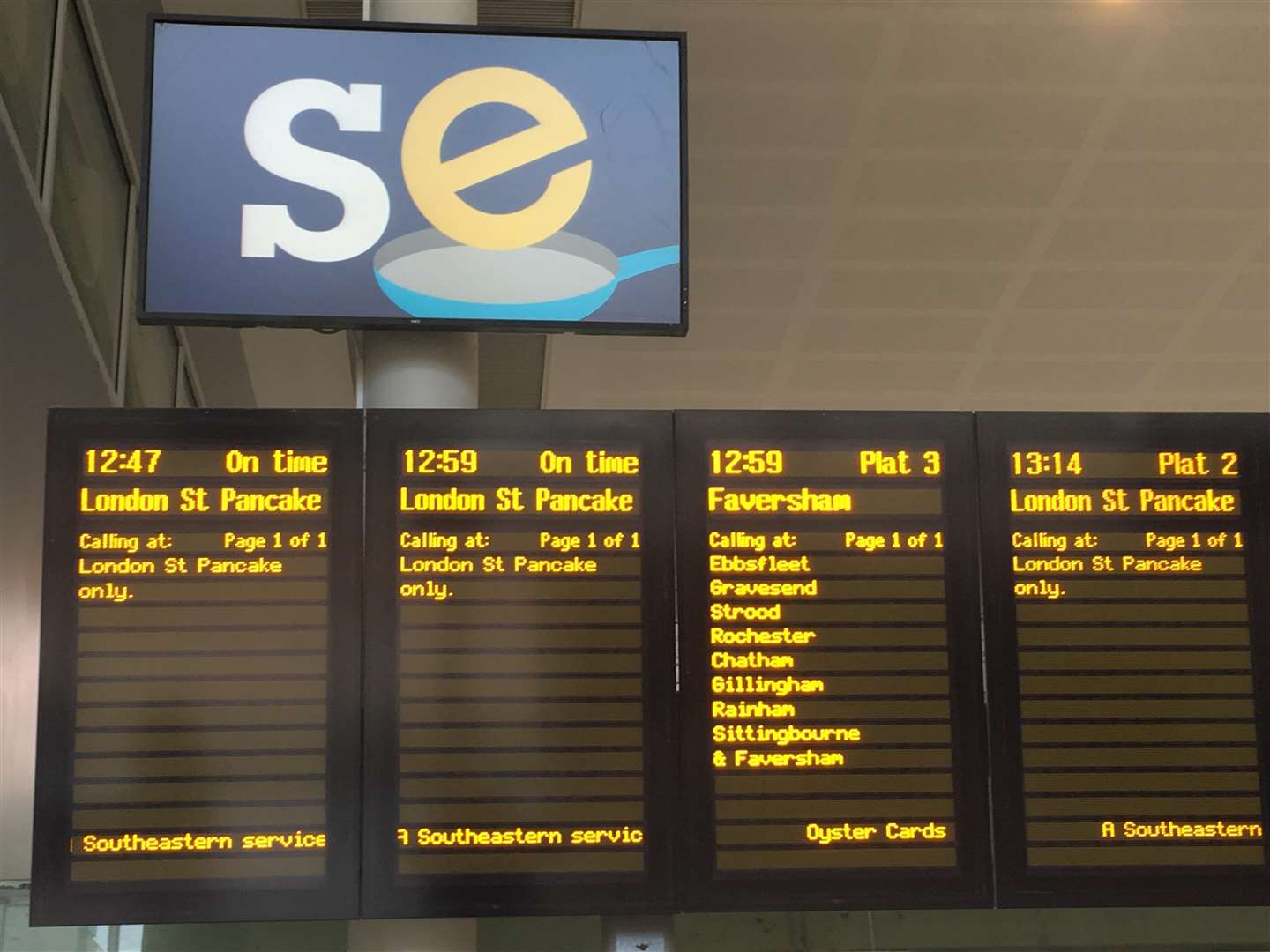 Southeastern display screens were changed to celebrate Pancake Day (7582206)