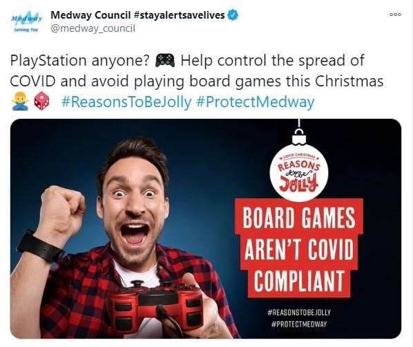 Medway Council's approach about a Covid safe Christmas by avoiding playing board games and instead choosing video games in a public health message campaign has been criticised by residents online