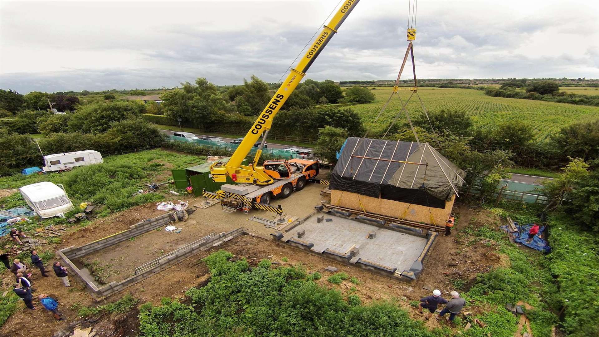 An aerial drone captured the operation to move the house