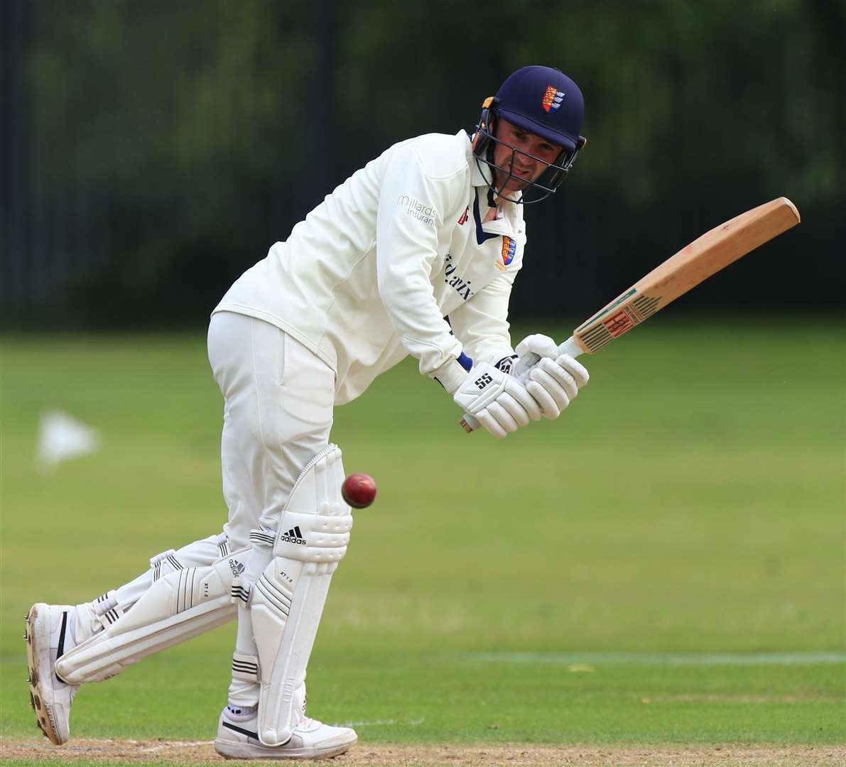 Sandwich Town skipper Tom Chapman on his way to 56 off 53 balls. Picture: Gary Restall