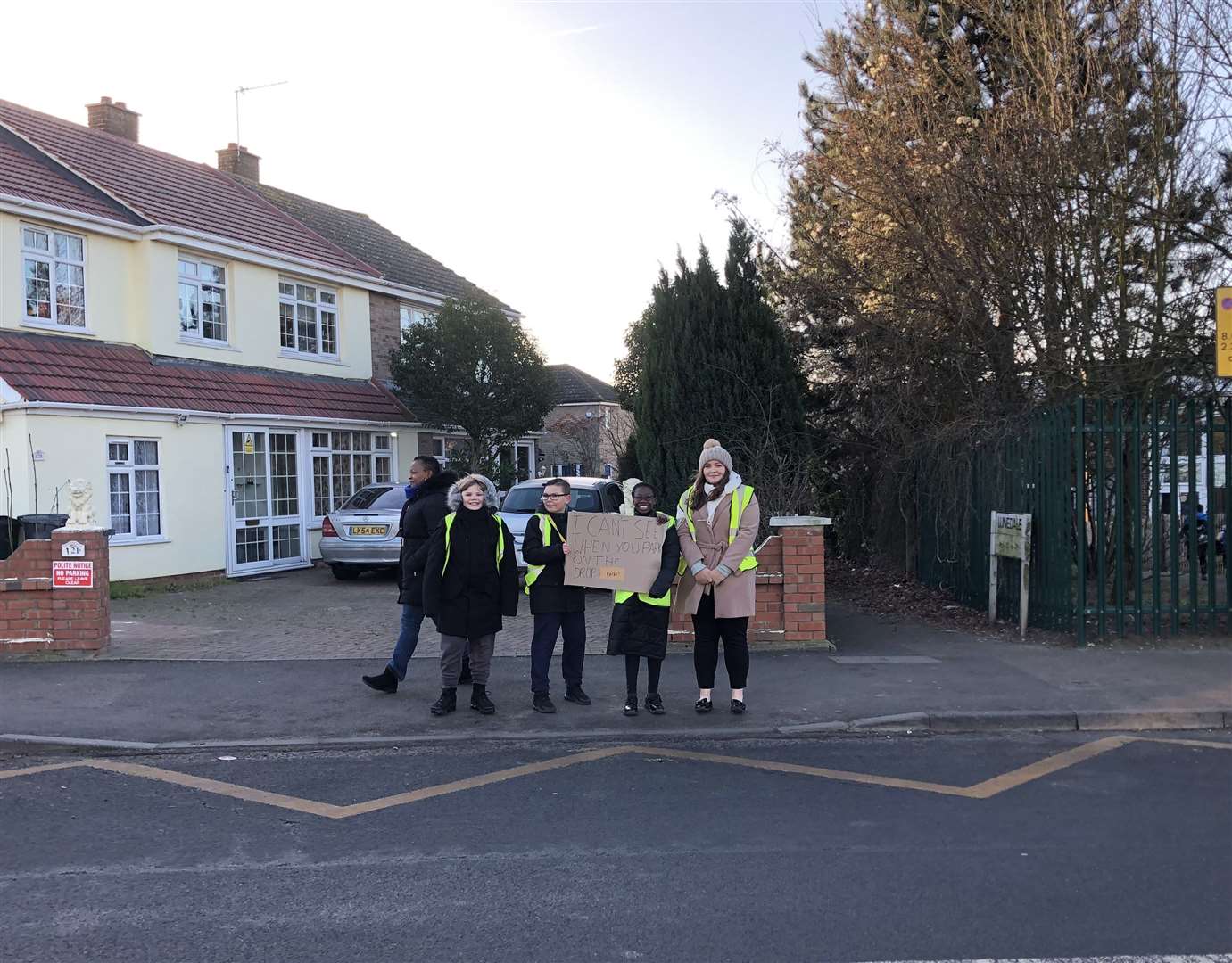 Fleetdown Primary Academy held a road safety protest to stop parents parking and crossing dangerously