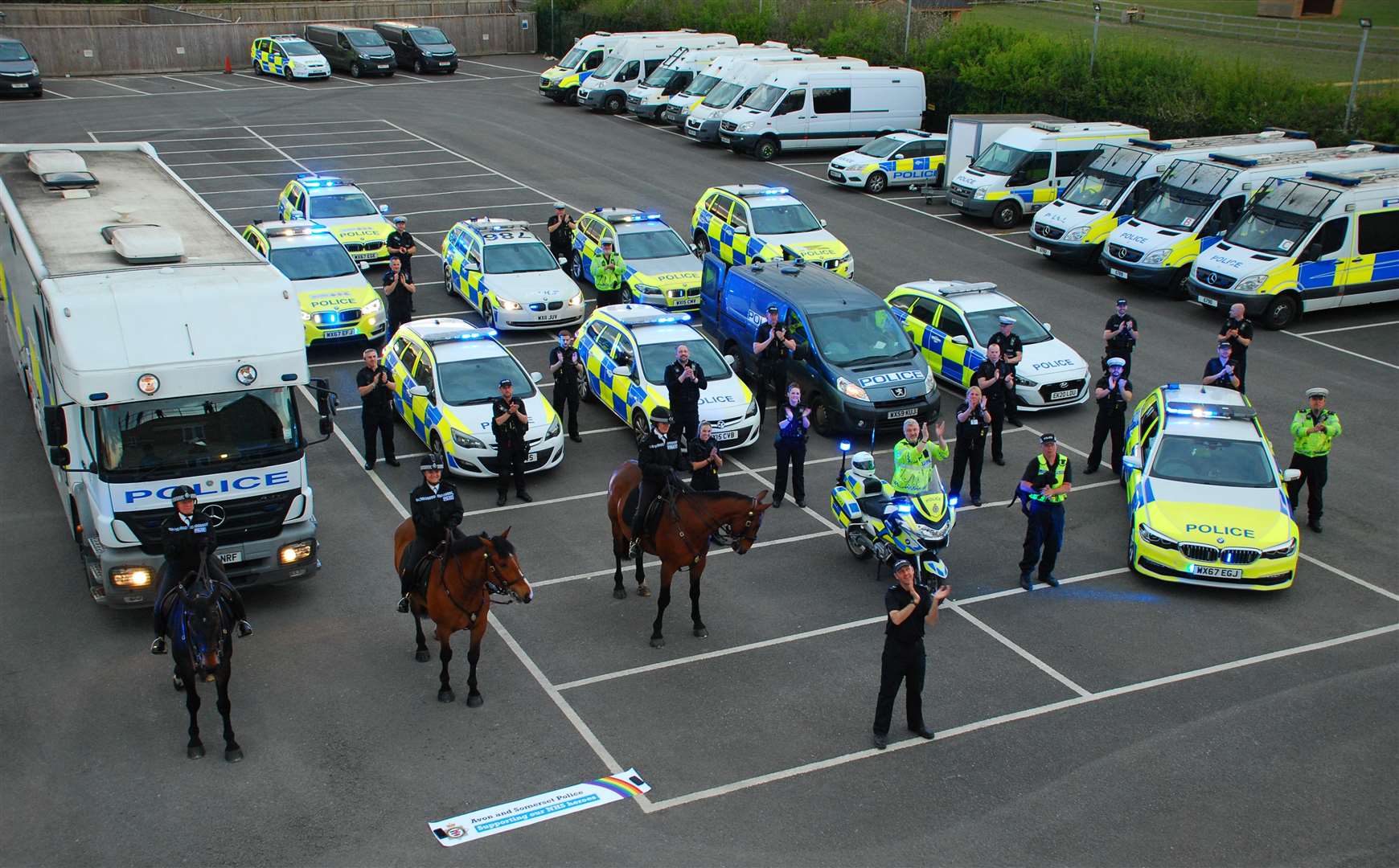 Traffic, firearms, patrol, mounted and dog units from Avon and Somerset Police join in the applause in Clevedon (Claire Hayhurst/PA)