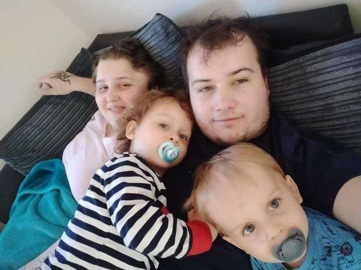 Gabrielle Challis with her children, Kai and Oscar, and partner Matthew. Picture: Gabrielle Challis