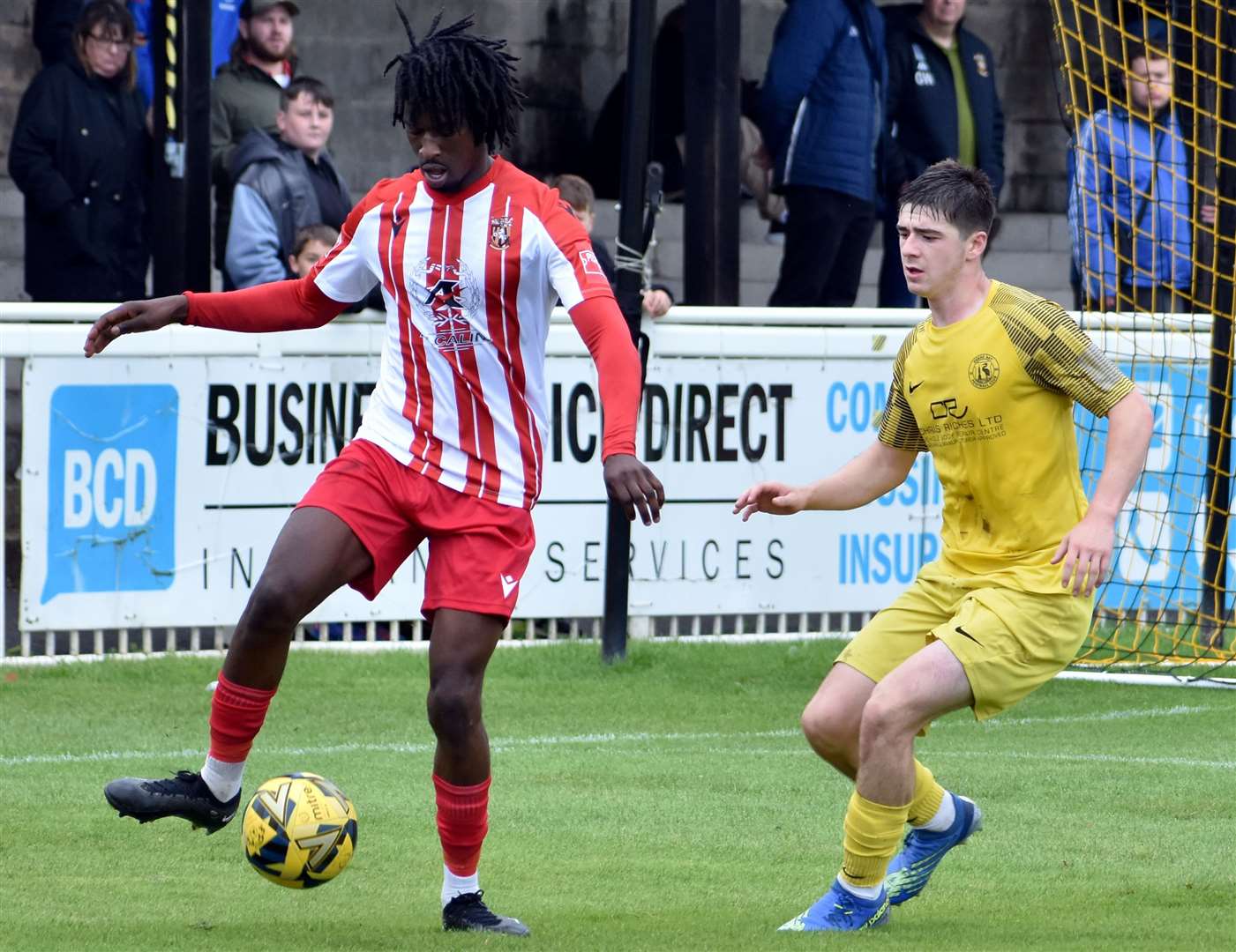 Andre Coker in possession for Folkestone in their weekend 1-1 friendly draw against Herne Bay. Picture: Randolph File