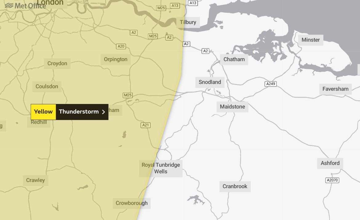 A warning has been issued over parts of Kent. Picture: Met Office