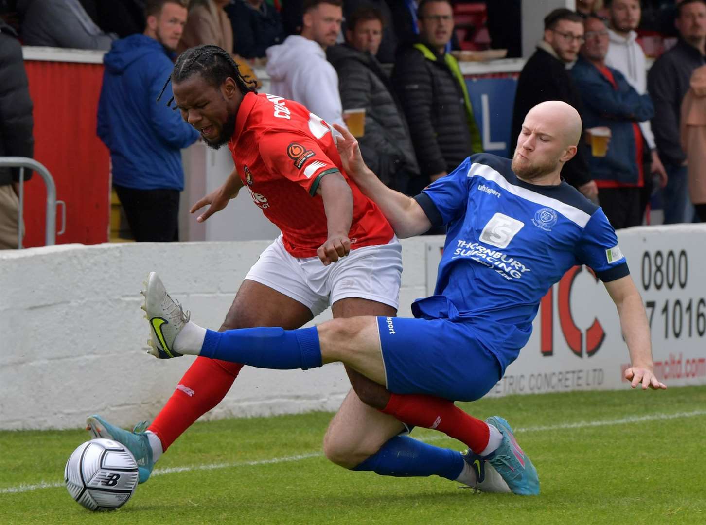 Shaq Coulthirst in action for Ebbsfleet during their play-off semi-final against Chippenham in May 2022. Picture: Keith Gillard