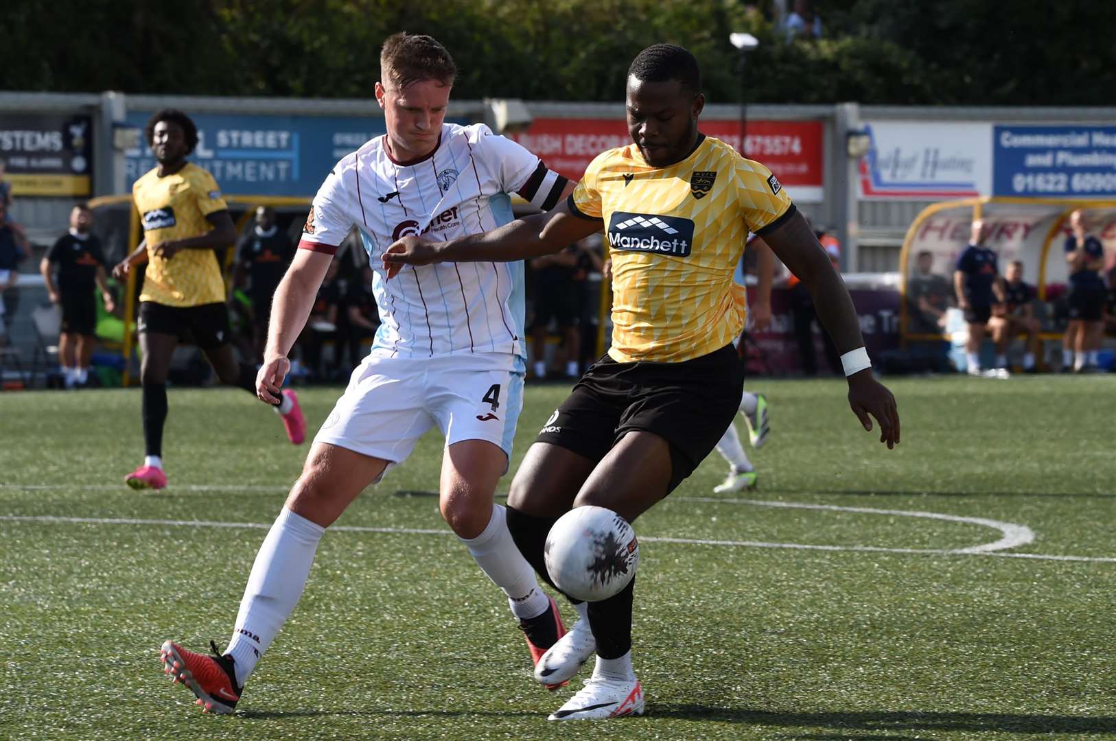 Chi Ezennolim makes progress down the left for Maidstone. Picture: Steve Terrell