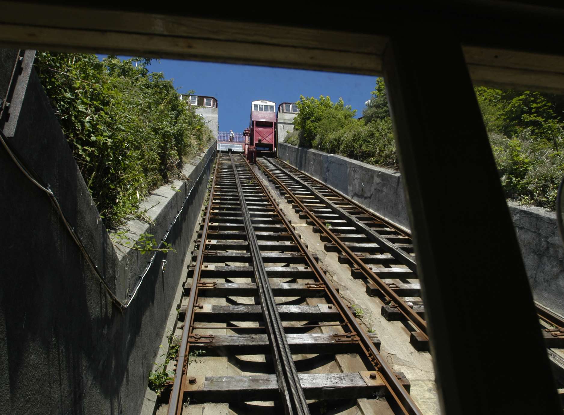 The Leas Lift - the view looking up from the seafront