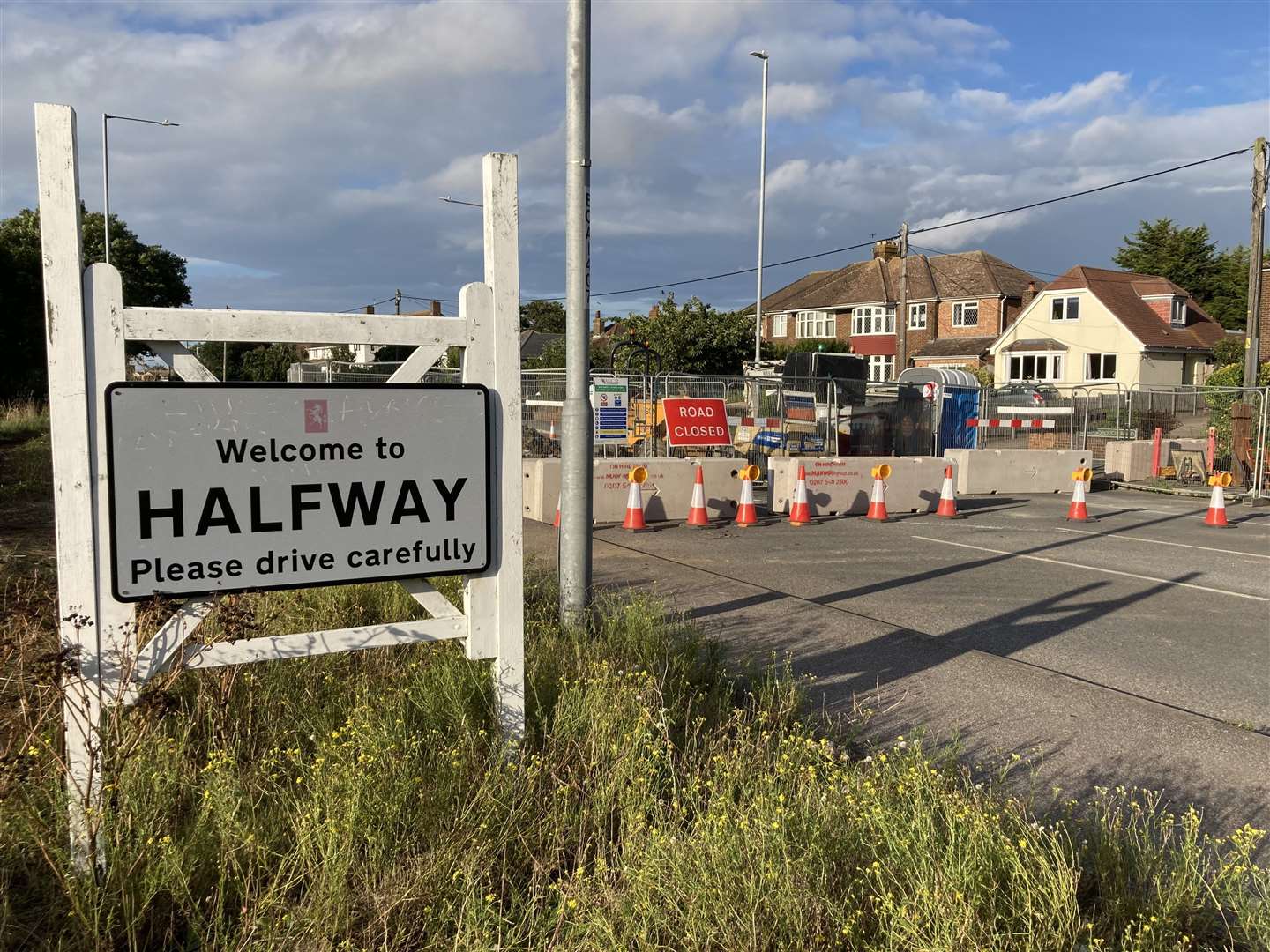 Queenborough Road, Sheppey, closed for gas main repairs by the Aviator pub and petrol station at Queenborough Corner