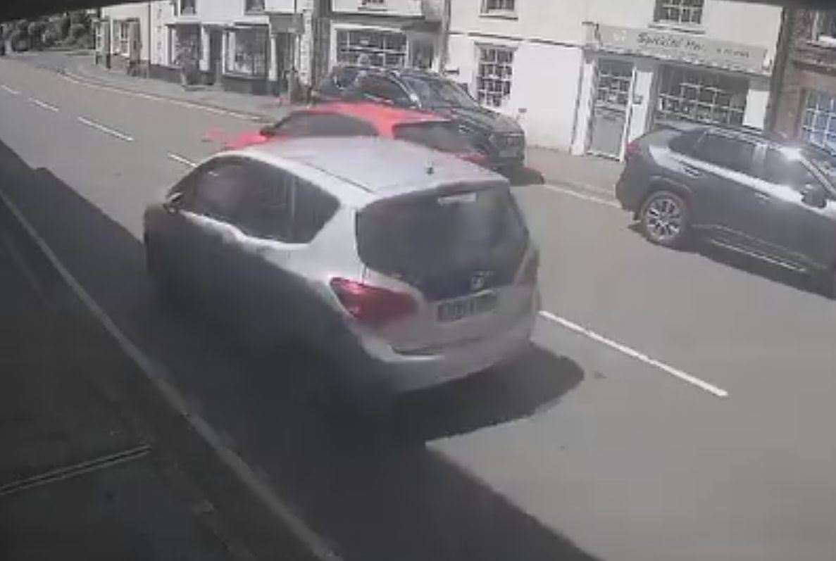 CCTV shows an Audi A3 overtaking a car on New Romney High Street. Picture: Darren Madden