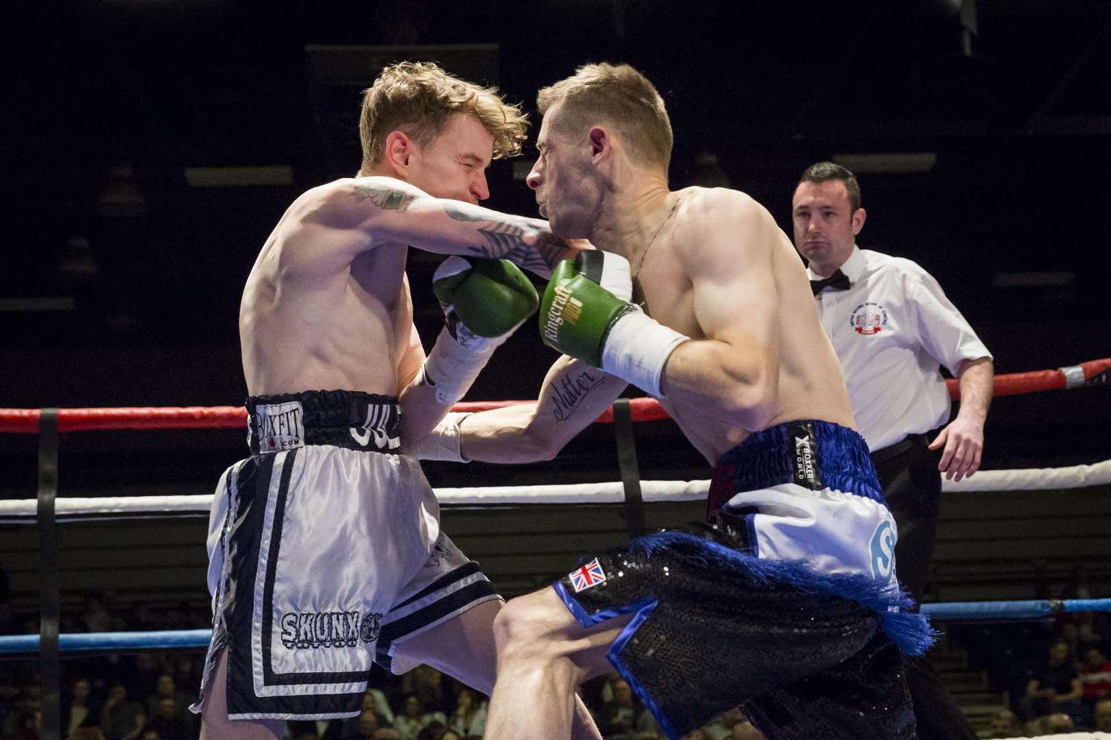 Maidstone's Chris Matthews, right, connects against Jules Phillips at the Make or Break Show in February Picture: Countrywide Photographic