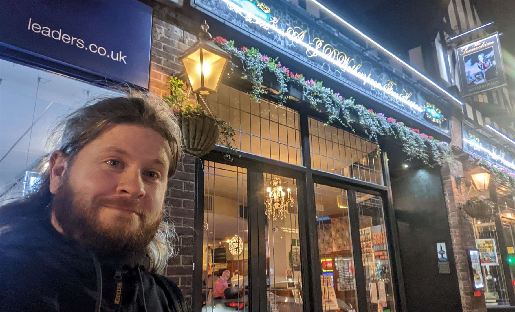 Our man looking increasingly dishevelled outside The Sennockian in Sevenoaks