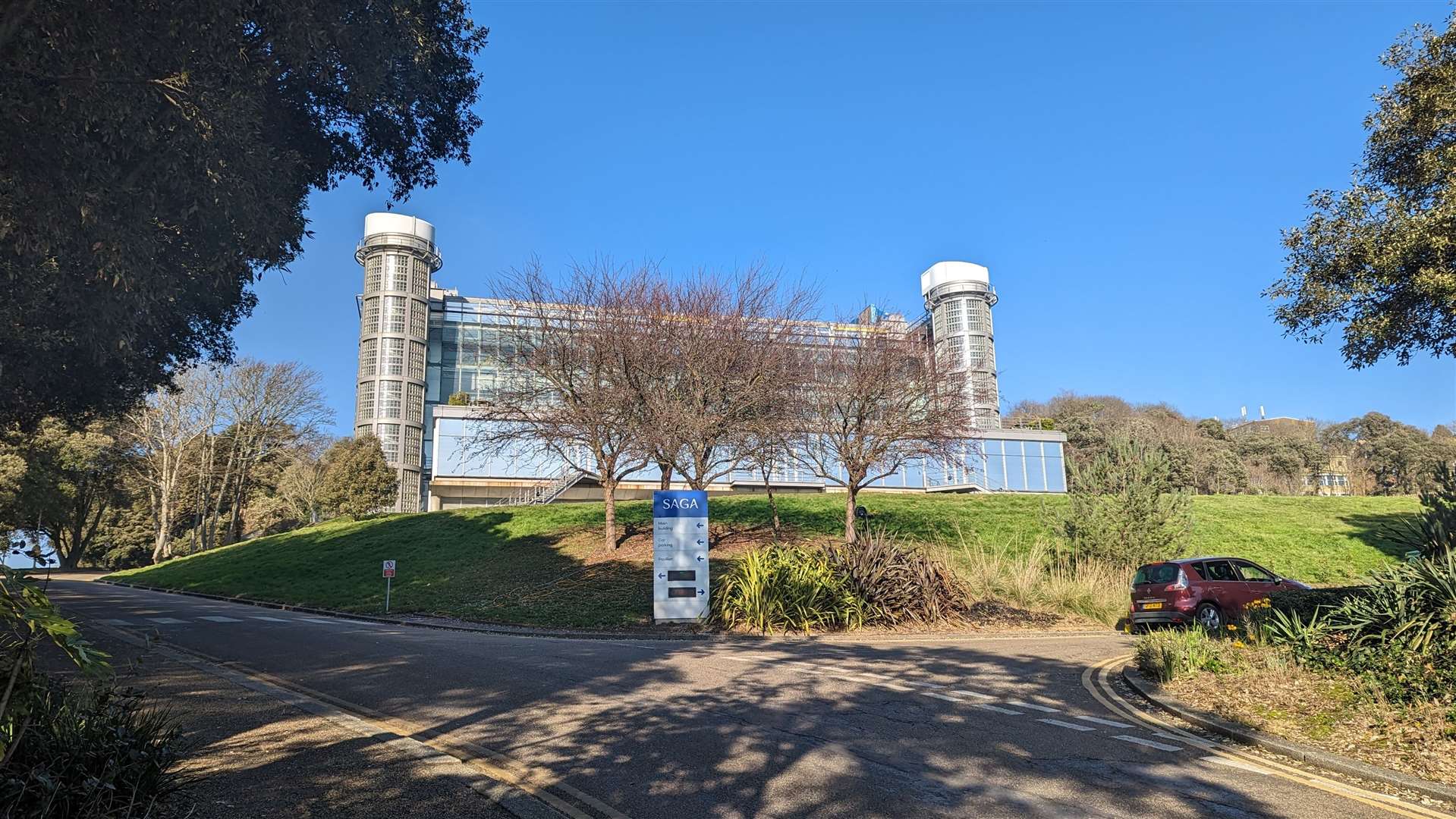 Saga's main office building at Enbrook Park