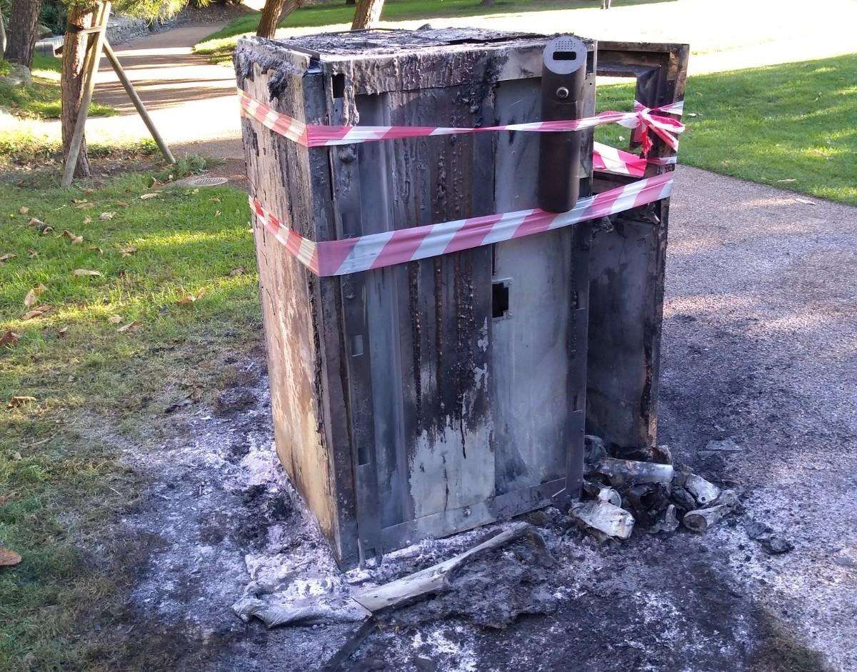 The Big Belly Bin destroyed at the Folekstone Coastal Park. Credit: FHDC (4992028)