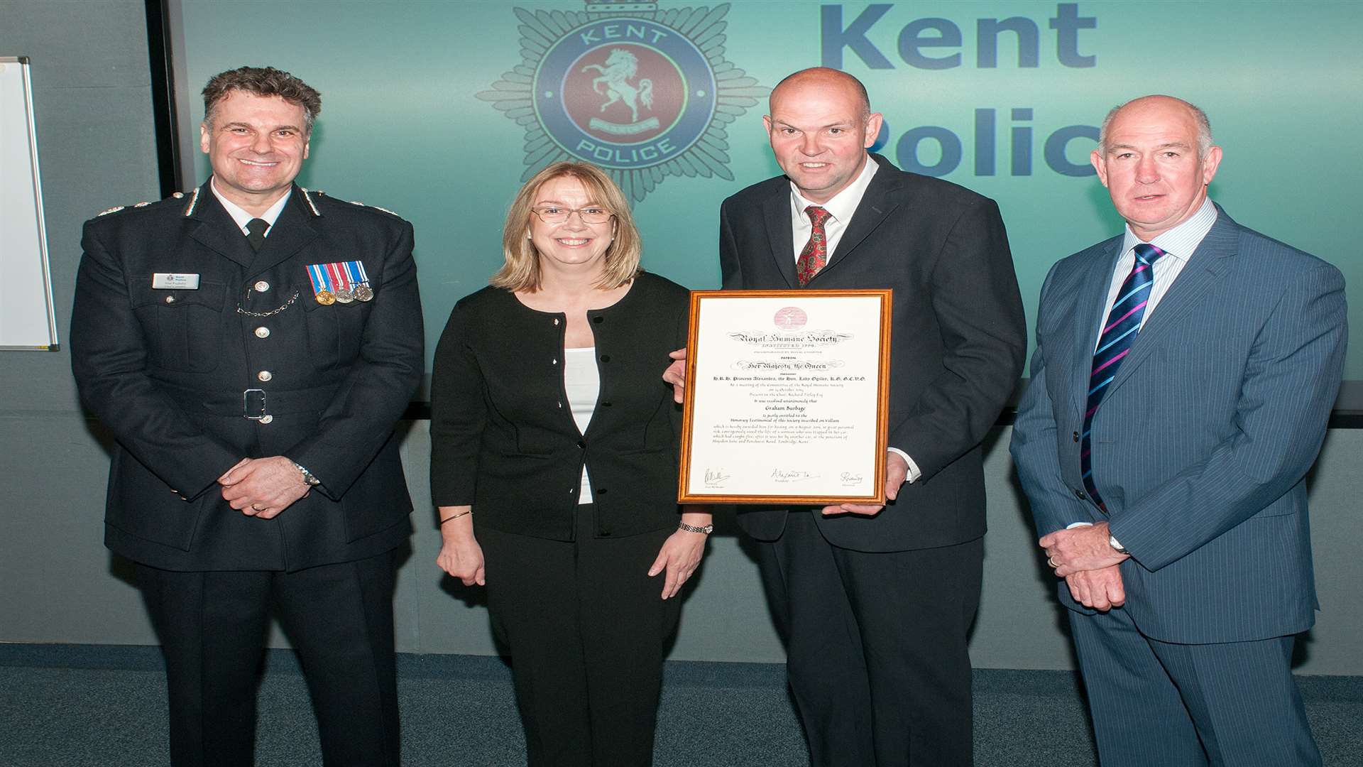 Chief Constable Alan Pughsley, Susan Stark, Graham Burbage and Guest of Honour Mr Ian Learmonth