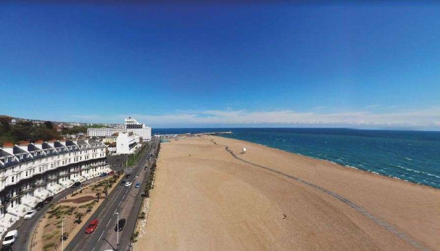 Aerial view of Folkestone beach