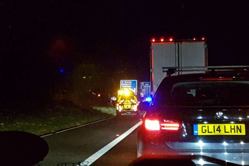 A car had mounted the bank. Picture: Matt Wright