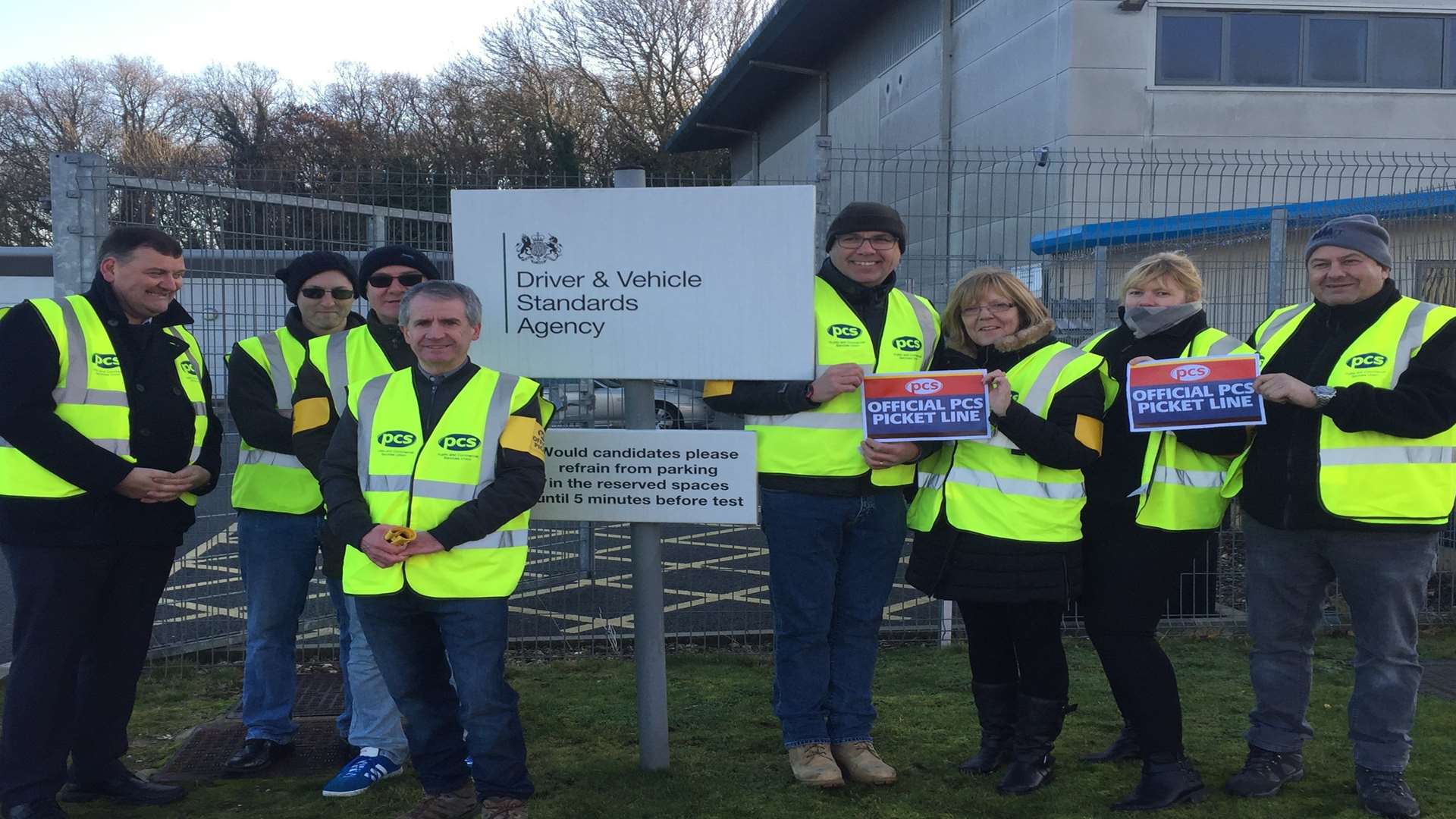 Examiners and union officers at the test centre on Courtney Road